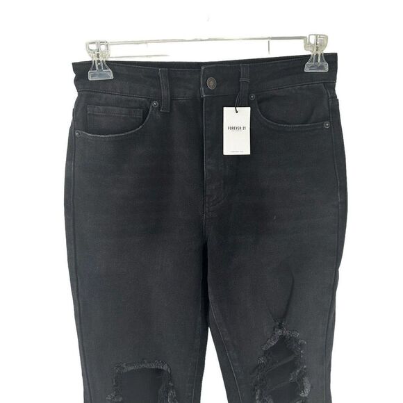 High Rise Distressed Flare Crop Jeans Black Denim Womens Size 30 Forever 21 NEW - Picture 3 of 7